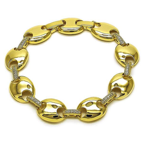 Pulsera Elegante 03.213.0383.08 Oro Laminado, Diseño de Puff Mariner, con Zirconia Cubica Blanca, Pulido, Dorado