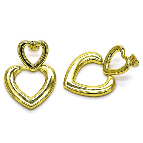 Arete Colgante 02.341.0167 Oro Laminado, Diseño de Corazon, Pulido, Dorado