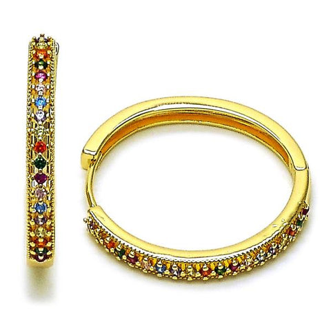 Argolla Huggie 02.195.0300.3.30 Oro Laminado, con Zirconia Cubica Multicolor, Pulido, Dorado