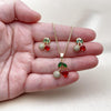 Juego de Arete y Dije de Adulto 10.283.0028 Oro Laminado, Diseño de Cereza, con Zirconia Cubica Granate y Verde, Pulido, Dorado