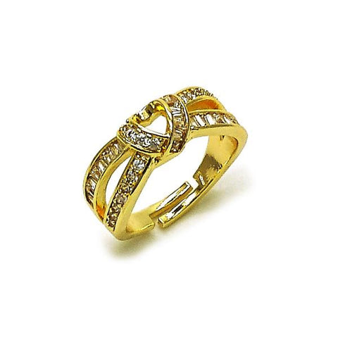 Anillo Multi Piedra 01.266.0055 Oro Laminado, Diseño de Corazon y Baguette, Diseño de Corazon, con Zirconia Cubica Blanca, Pulido, Dorado