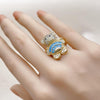 Anillo Multi Piedra 01.284.0108.2 Oro Laminado, Diseño de Osito y Baguette, Diseño de Osito, con Zirconia Cubica Turquoise y Micro PaveBlanca, Pulido, Dorado
