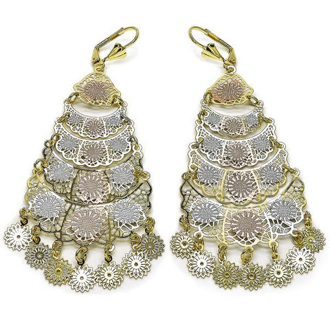 Arete Chandelier 02.331.0060 Oro Laminado, Diseño de Flor, Pulido, Tricolor