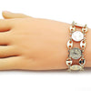 Pulsera Elegante 03.331.0323.08 Oro Laminado, Diseño de Puff Mariner, Diamantado, Tricolor
