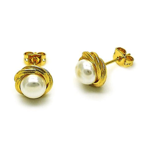 Arete Dormilona 02.342.0363 Oro Laminado, con Perla Marfil, Cepillado, Dorado