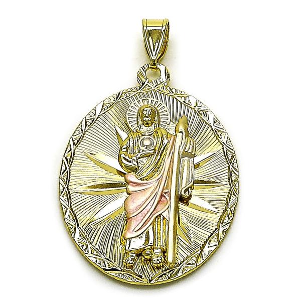 Dije Religioso 05.213.0061.1 Oro Laminado, Diseño de San Judas, Diamantado, Tricolor