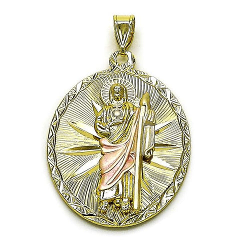 Dije Religioso 05.213.0061.1 Oro Laminado, Diseño de San Judas, Diamantado, Tricolor