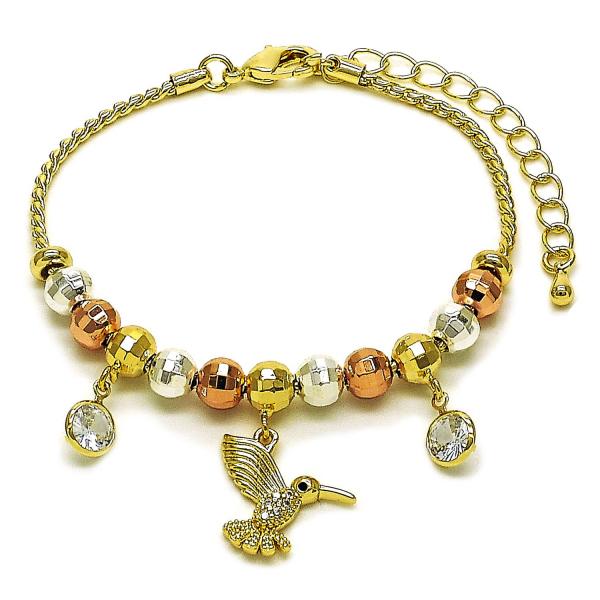 Pulsera Elegante 03.411.0074.07 Oro Laminado, Diseño de Pajaro y Bola, Diseño de Pajaro, con Zirconia Cubica Blanca, Diamantado, Dorado