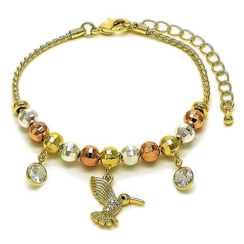 Pulsera Elegante 03.411.0074.07 Oro Laminado, Diseño de Pajaro y Bola, Diseño de Pajaro, con Zirconia Cubica Blanca, Diamantado, Dorado