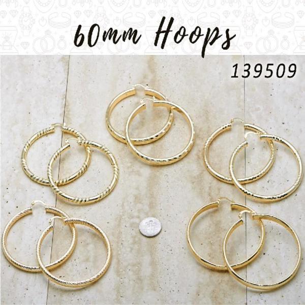 Kit Surtido de 22 Pares de Argollas de 60 mm de Oro Laminado al por mayor — SKU 139509