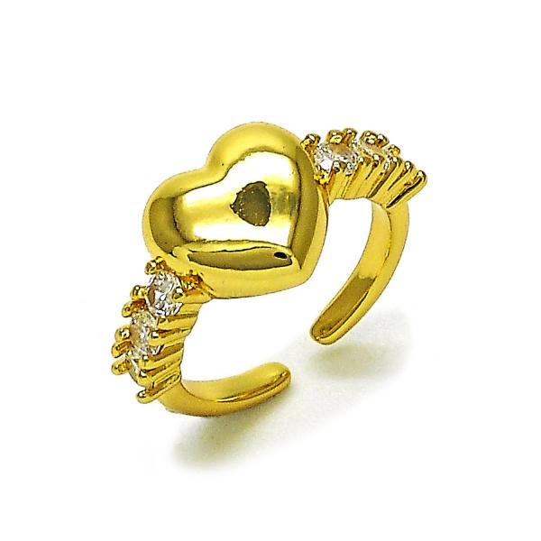 Anillo Multi Piedra 01.341.0154.1 Oro Laminado, Diseño de Corazon, con Zirconia Cubica Blanca, Pulido, Dorado