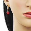 Arete Colgante 02.284.0052 Oro Laminado, Diseño de Fresa, Esmaltado Rojo, Dorado