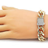Pulsera Elegante 03.156.0043.08 Oro Laminado, Diseño de Miami Cubana, con Zirconia Cubica Blanca, Pulido, Dorado