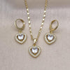 Juego de Arete y Dije de Adulto 10.196.0141 Oro Laminado, Diseño de Corazon y Cluster, Diseño de Corazon, con Zirconia Cubica Blanca y Micro PaveBlanca, Pulido, Dorado