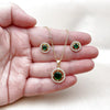 Juego de Arete y Dije de Adulto 10.156.0540 Oro Laminado, Diseño de Cluster, con Zirconia Cubica Verde y Blanca, Pulido, Dorado