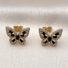 Arete Dormilona 02.344.0180.2 Oro Laminado, Diseño de Mariposa y Baguette, Diseño de Mariposa, con Zirconia Cubica Negro y Blanca, Pulido, Dorado