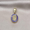Dije Religioso 05.411.0005.1 Oro Laminado, Diseño de Guadalupe, con Madre Perla Marfil, Esmaltado Violeta, Dorado
