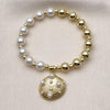 Pulsera Elegante 03.341.0261.07 Oro Laminado, Diseño de Concha y Bead Expandible, Diseño de Concha, con Perla Marfil, Pulido, Dorado