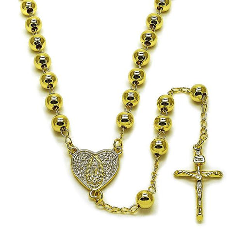 Rosario Mediano 09.213.0069.24 Oro Laminado, Diseño de Guadalupe y Crucifijo, Diseño de Guadalupe, con Micro Pave Blanca, Pulido, Dorado