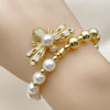 Pulsera Elegante 03.341.0254.07 Oro Laminado, Diseño de Abeja y Bead Expandible, Diseño de Abeja, con Perla Marfil y Zirconia CubicaBlanca, Pulido, Dorado