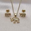 Juego de Arete y Dije de Adulto 10.342.0125 Oro Laminado, Diseño de Elefante, con Micro Pave Blanca y Rubi, Pulido, Dorado