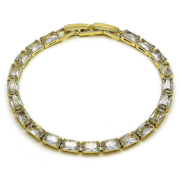 Pulsera Tennis 03.213.0345.07 Oro Laminado, Diseño de Baguette, con Zirconia Cubica Blanca, Pulido, Dorado