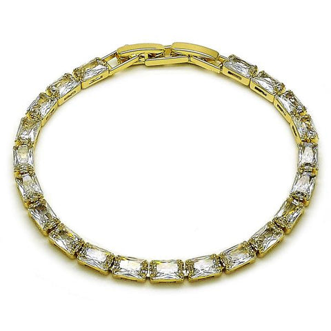 Pulsera Tennis 03.213.0345.07 Oro Laminado, Diseño de Baguette, con Zirconia Cubica Blanca, Pulido, Dorado