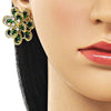 Arete Dormilona 02.436.0002 Oro Laminado, Diseño de Flor y Gota, Diseño de Flor, con Zirconia Cubica Verde y Blanca, Diamantado, Dorado
