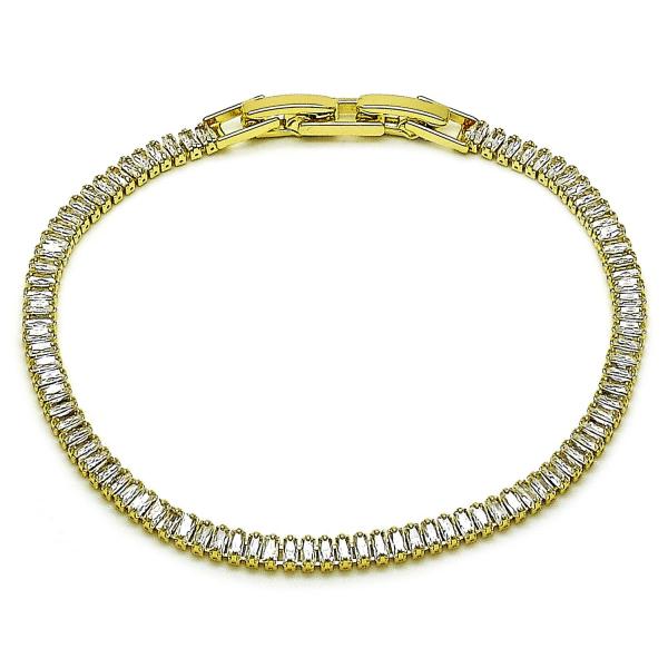 Pulsera Tennis 03.213.0348.07 Oro Laminado, Diseño de Baguette, con Zirconia Cubica Blanca, Pulido, Dorado