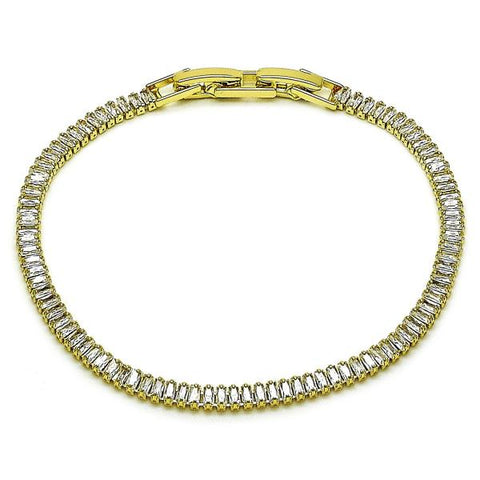 Pulsera Tennis 03.213.0348.07 Oro Laminado, Diseño de Baguette, con Zirconia Cubica Blanca, Pulido, Dorado