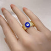 Anillo Elegante 01.196.0012 Oro Laminado, Diseño de Ojo Griego, Esmaltado Azul, Dorado