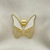 Dije Elegante 05.381.0015 Oro Laminado, Diseño de Mariposa, con Micro Pave Blanca, Esmaltado Blanco, Dorado