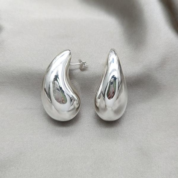 Arete Dormilona 02.395.0046 Plata Rodinada, Diseño de Gota, Pulido, Plateado