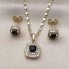 Juego de Arete y Dije de Adulto 10.196.0183 Oro Laminado, Diseño de Cluster, con Zirconia Cubica Negro y Micro PaveBlanca, Pulido, Dorado