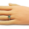 Anillo de Boda 01.283.0055 Oro Laminado, Diseño de Corazon y Cluster, Diseño de Corazon, con Zirconia Cubica Verde y Blanca, Pulido, Dorado