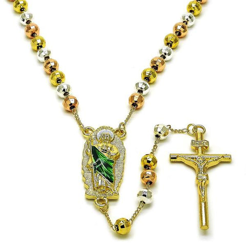 Rosario Mediano 09.411.0010.24 Oro Laminado, Diseño de San Judas y Bola, Diseño de San Judas, Diamantado, Tricolor