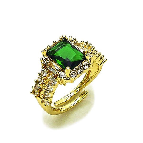 Anillo Multi Piedra 01.196.0037 Oro Laminado, Diseño de Cluster y Baguette, Diseño de Cluster, con Zirconia Cubica Verde y Blanca, Pulido, Dorado