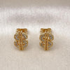 Arete Dormilona 02.342.0235 Oro Laminado, Diseño de Dinero, con Micro Pave Blanca, Pulido, Dorado