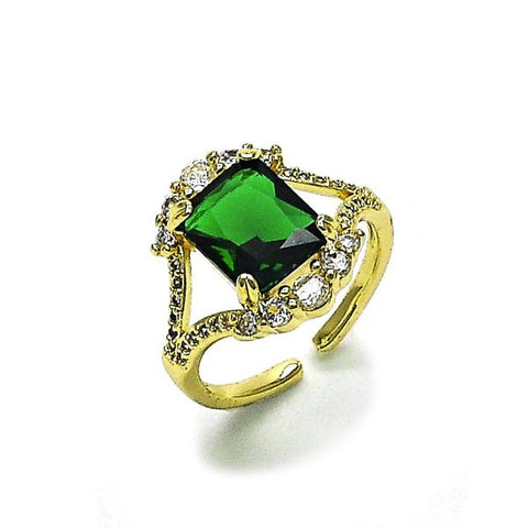 Anillo Multi Piedra 01.196.0038 Oro Laminado, Diseño de Cluster, con Zirconia Cubica Verde y Blanca, Pulido, Dorado