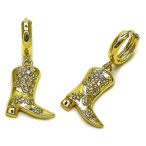 Arete Colgante 02.341.0254 Oro Laminado, Diseño de Zapato y Flor, Diseño de Zapato, con Zirconia Cubica Blanca, Pulido, Dorado