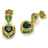 Arete Colgante 02.196.0236 Oro Laminado, Diseño de Corazon y Gota, Diseño de Corazon, con Zirconia Cubica Verde, Pulido, Dorado