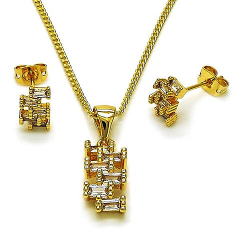 Juego de Arete y Dije de Adulto 10.342.0246 Oro Laminado, Diseño de Baguette, con Zirconia Cubica Blanca, Pulido, Dorado