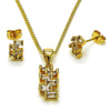 Juego de Arete y Dije de Adulto 10.342.0246 Oro Laminado, Diseño de Baguette, con Zirconia Cubica Blanca, Pulido, Dorado