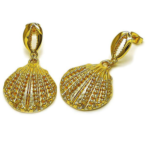 Arete Colgante 02.282.0060 Oro Laminado, Diseño de Concha, Pulido, Dorado