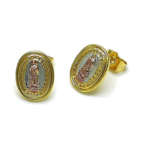 Arete Dormilona 02.196.0216 Oro Laminado, Diseño de Guadalupe, Pulido, Tricolor