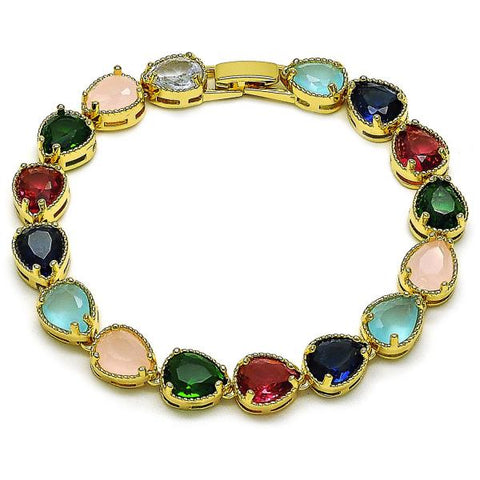 Pulsera Tennis 03.424.0001.3.08 Oro Laminado, Diseño de Gota, con Zirconia Cubica Multicolor, Pulido, Dorado