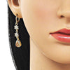 Arete Largo 02.323.0108 Oro Laminado, Diseño de Flor y Gota, Diseño de Flor, con Zirconia Cubica Champan y Blanca, Pulido, Dorado