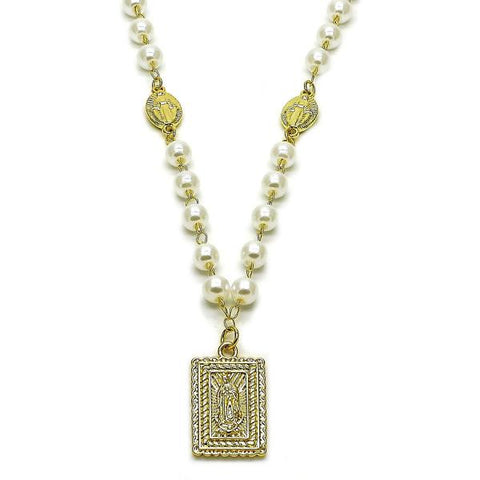 Collares con Dije 04.213.0350.24 Oro Laminado, Diseño de Guadalupe y Bola, Diseño de Guadalupe, con Perla Marfil, Diamantado, Dorado