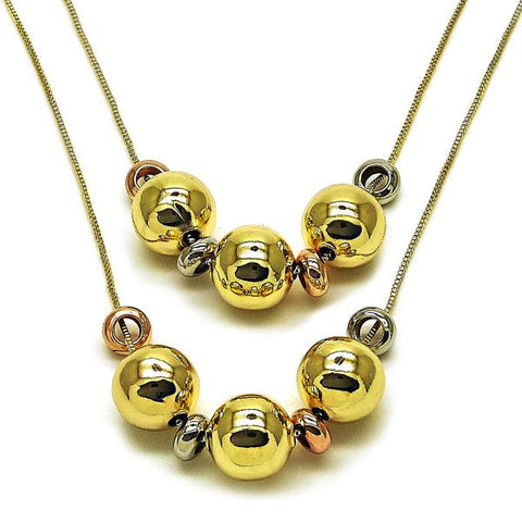 Gargantilla Elegante 04.331.0006.18 Oro Laminado, Diseño de Box y Bola, Diseño de Box, Diamantado, Tricolor