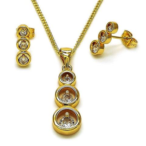 Juego de Arete y Dije de Adulto 10.342.0240 Oro Laminado, con Zirconia Cubica Blanca, Pulido, Dorado